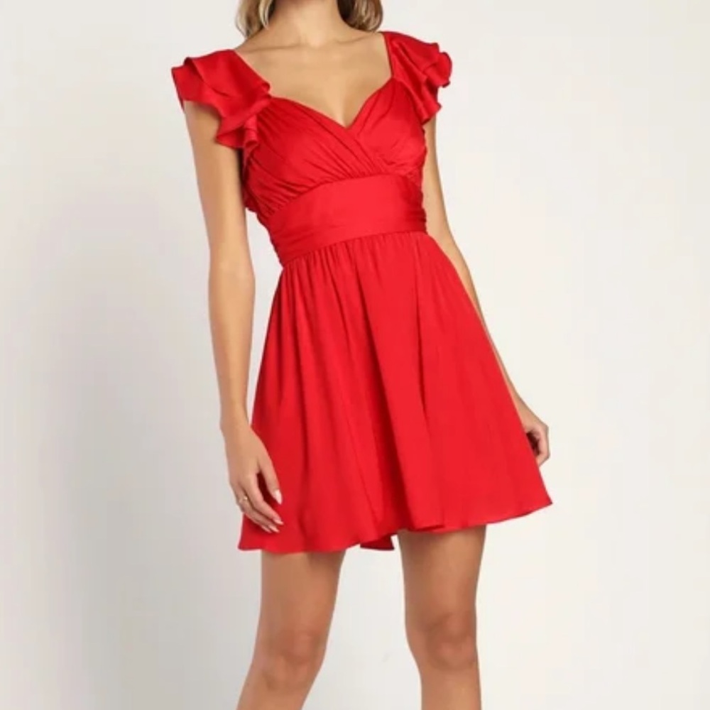 Lulu's Red Ruffle Sleeve Mini Dress